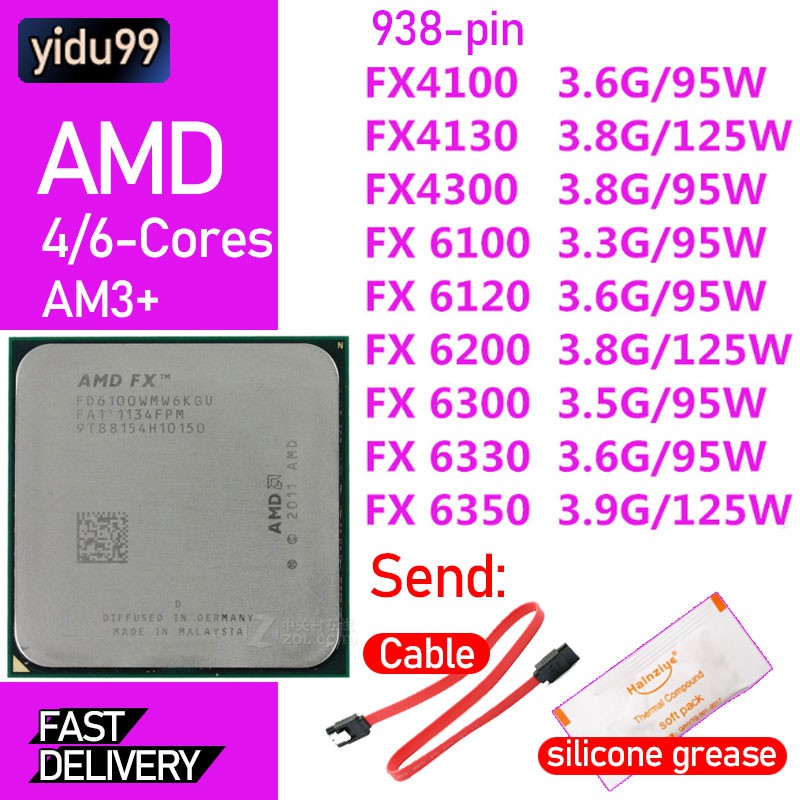 AMD 6-core FX-6100 6200 6300 6350 FX-4100 4130 4300 Bulldozer AM3+ 4 ...