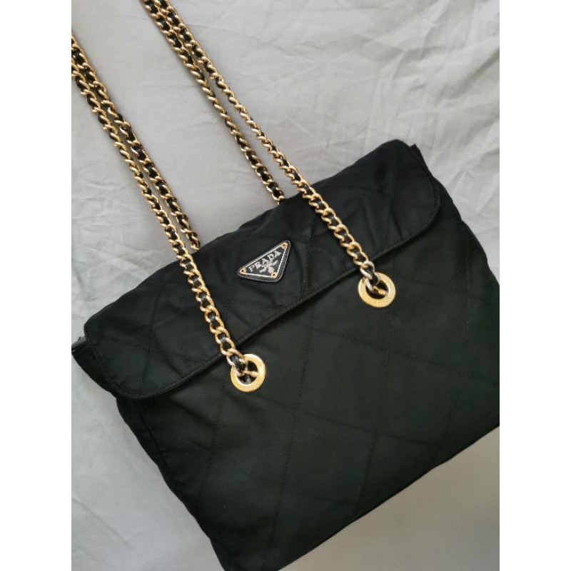 SOLD✓ prada quilted nylon long shoulder chain bag | Shopee Philippines