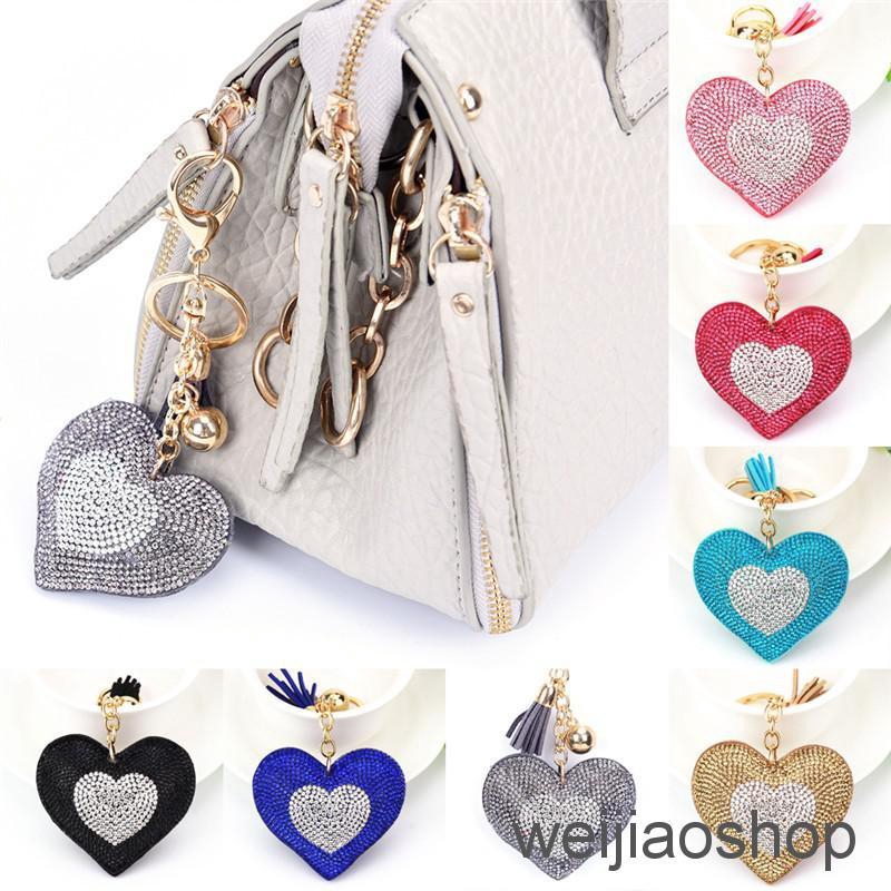Heart Crystal Rhinestone Handbag Charm Pendant Keychain Bags Keyring Key Chain