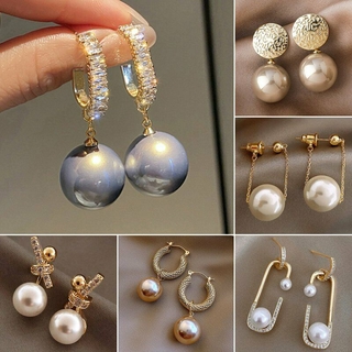 Fashion Oversized Pearl Drop Dangle Earrings Women Golden Wedding Jewelry Gift