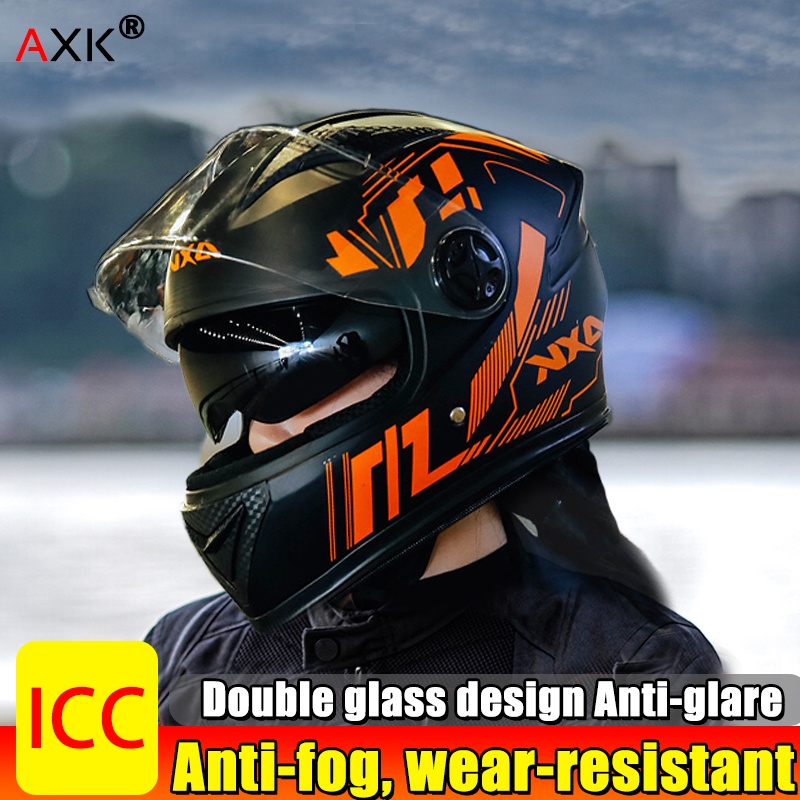 ICC AXK Helmet full face dual visor Antiglare Road racing helmet full