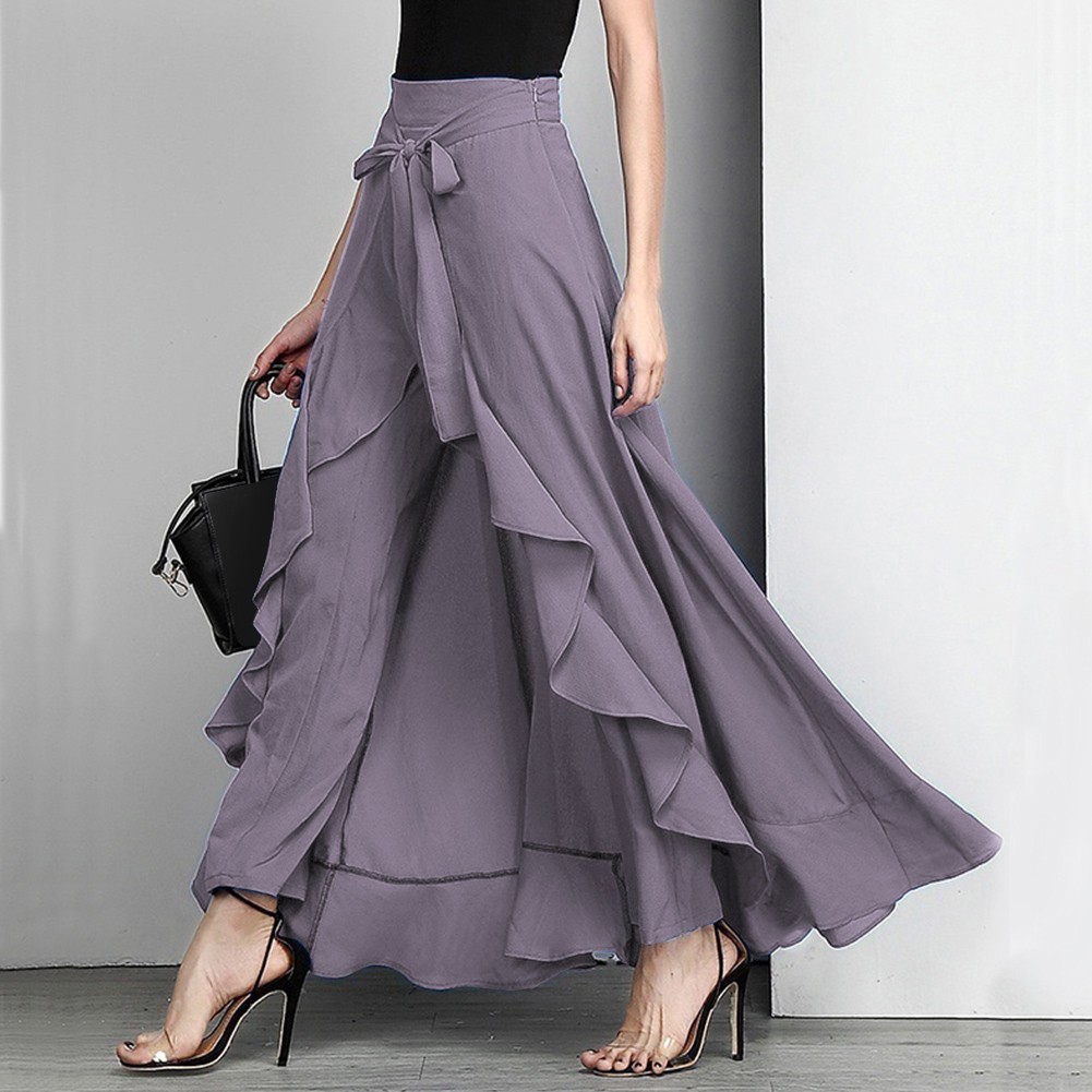 Women Summer Elegant Chiffon Ruffle Skirt Wide Leg Pants Shopee Philippines 