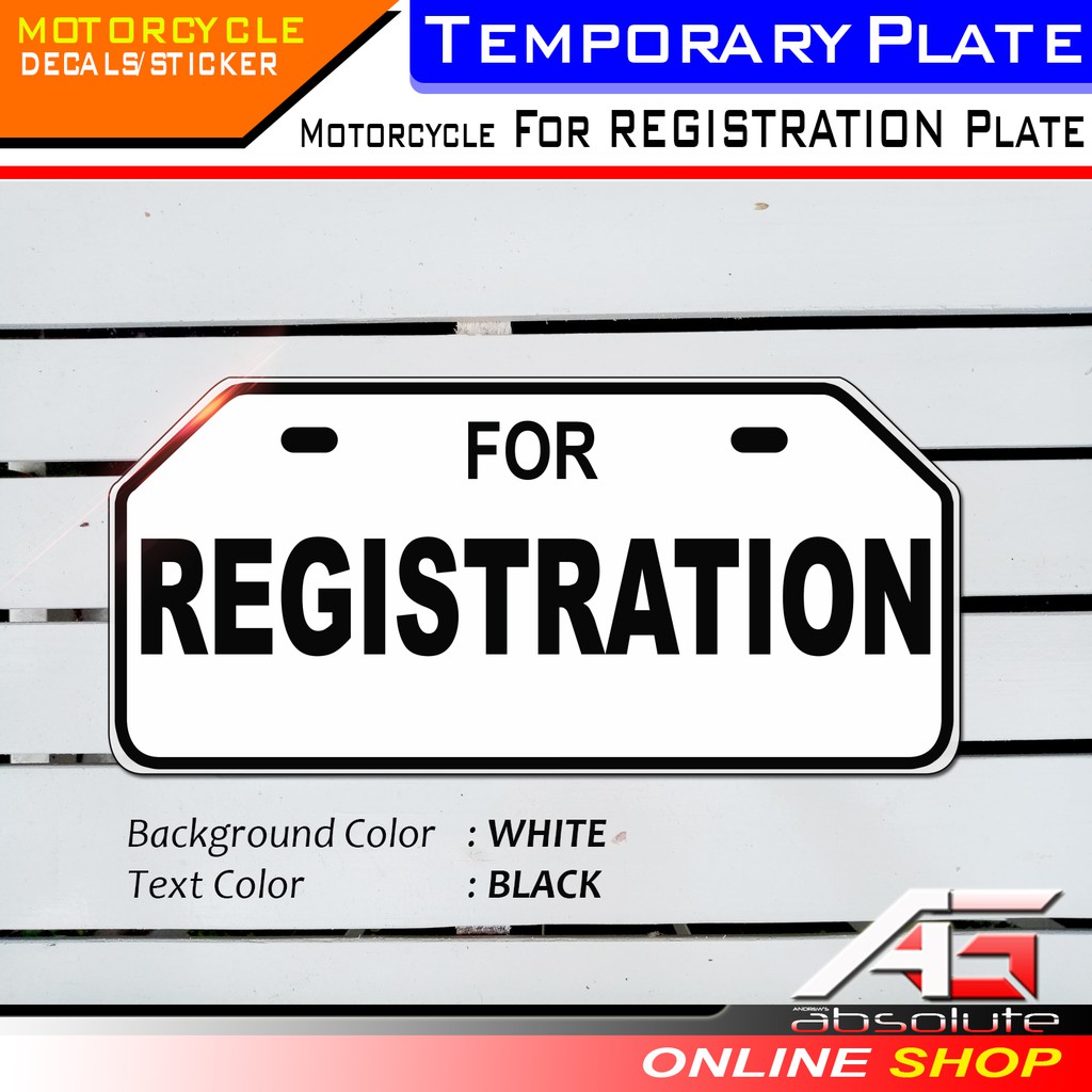 FOR REGISTRATION  Motorcycle  Acrylic Temporary  Plate 