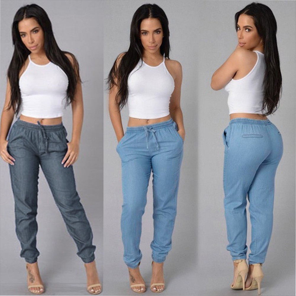 high waisted elastic band jeans