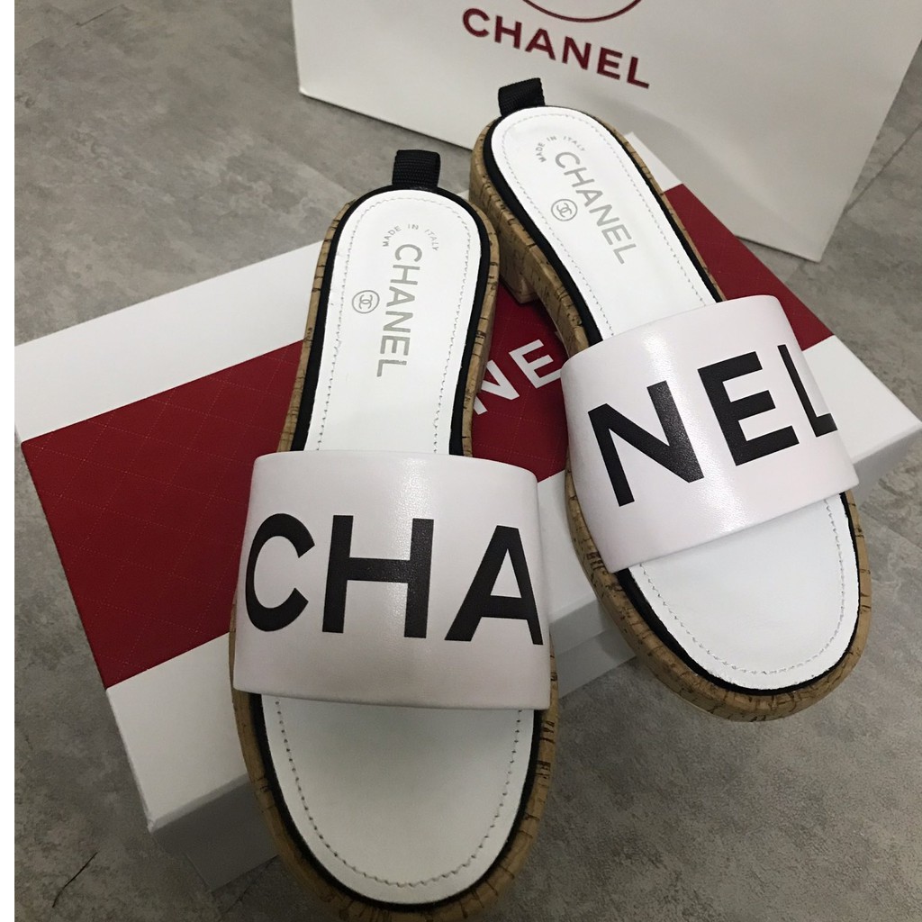 chanel white slides