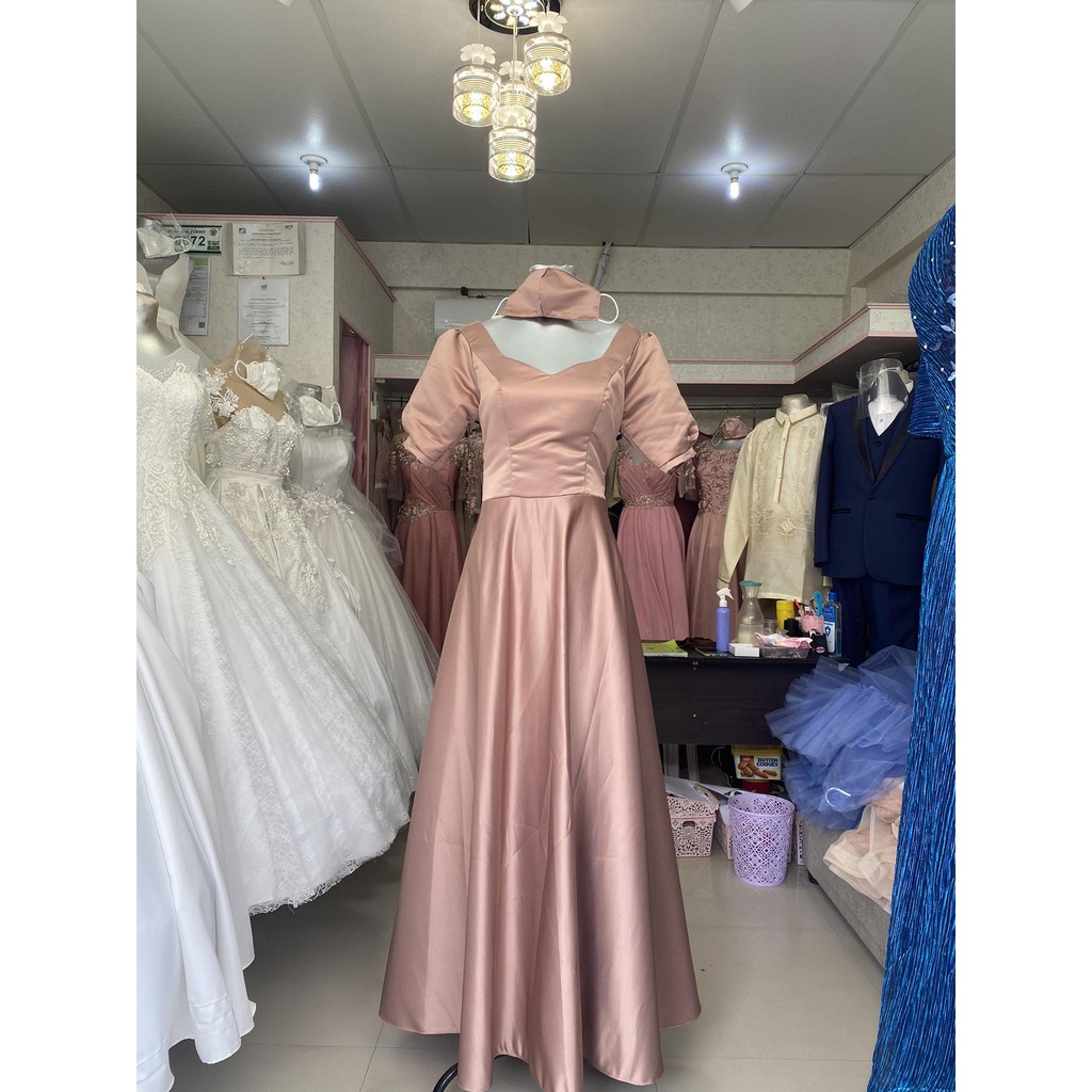 Puff Sleeves Taupe Long Gown Shopee Philippines