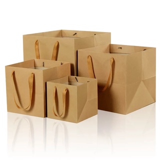 Brown/Black square flower box Kraft Paper Bag Plain Hand bag Gift Bag Paperbag