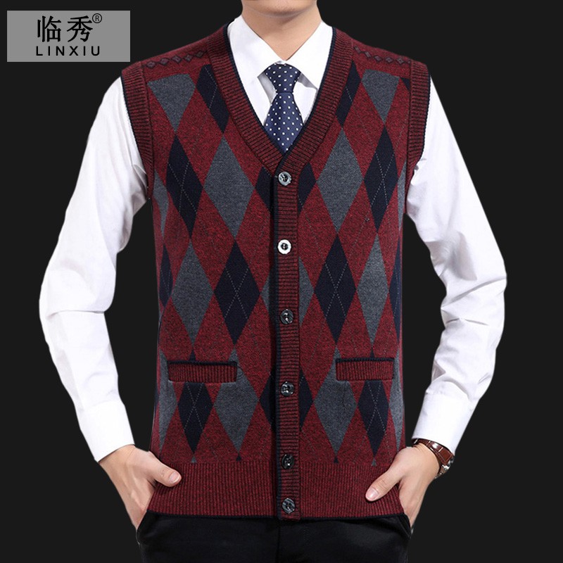 red cardigan vest