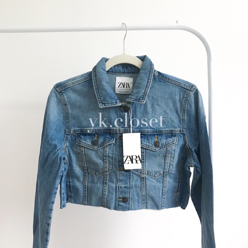 cropped black denim jacket zara