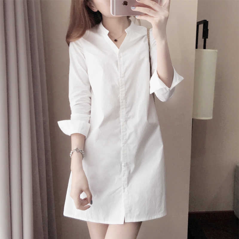 plain long sleeve white dress