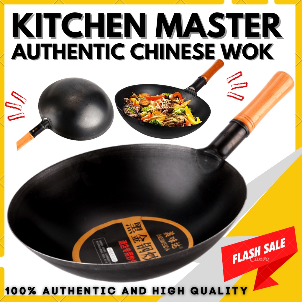 GOLDZ Ninong Ry Chinese Pre Seasoned Non Stick Wok Pan Authentic 100