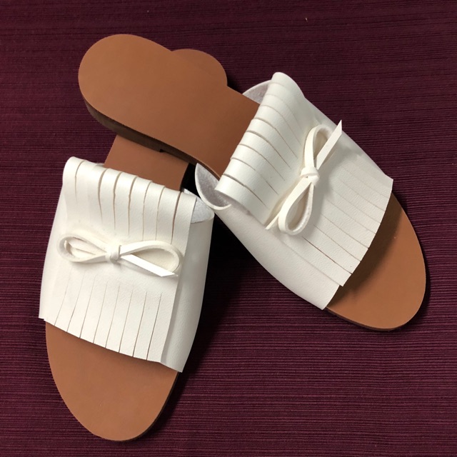 white ribbon sandals