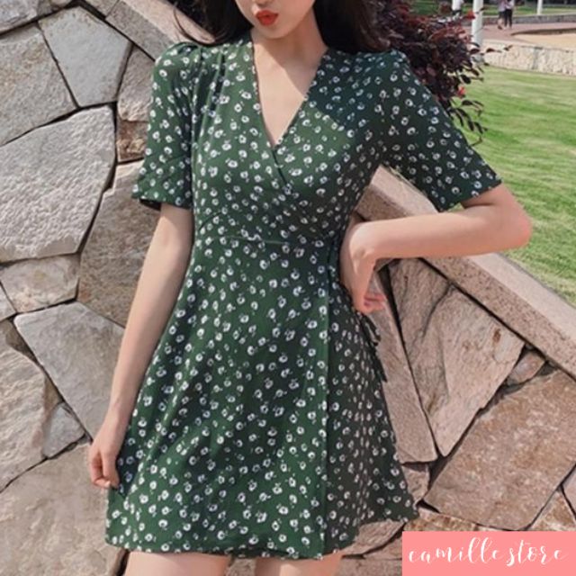 Green floral wrap around dress | Shopee Philippines