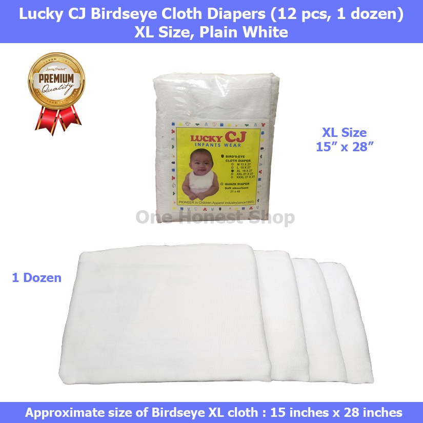 Lucky CJ Birdseye Cloth Diaper (Lampin, Plain White, XXXL Super size