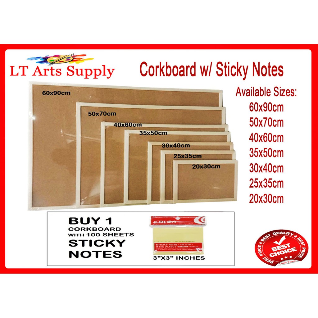 cork-board-wooden-frame-with-100-sheets-sticky-notes-3x3-inches