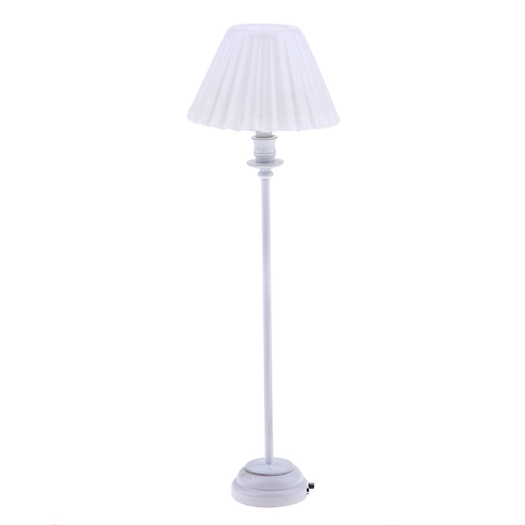 1 6 Dollhouse Miniature Furniture White Lampshade Led Floor Lamp