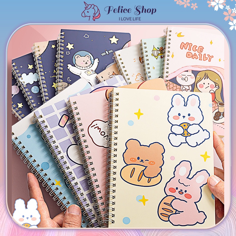 A5 Spiral Notebook 4Pcs/Set Cute Ring Notebooks Stationery Office ...