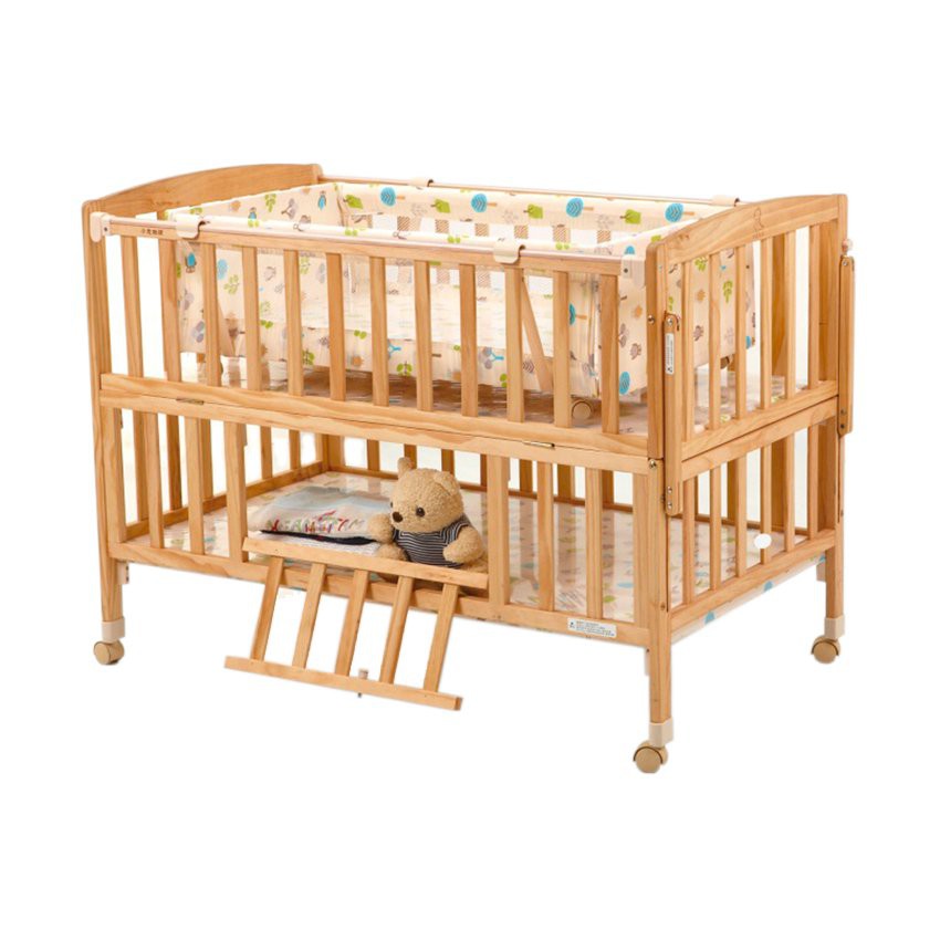 Happy Dino Luxury Wooden Crib w/ Cradle (Natural) | Shopee Philippines