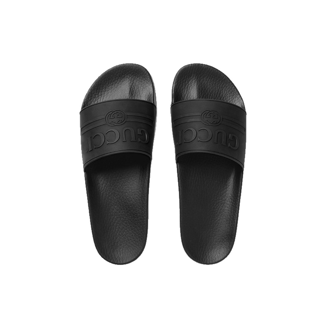 Gucci Matte Black Rubber Slides Unisex Flats Shoes Slippers | Shopee  Philippines