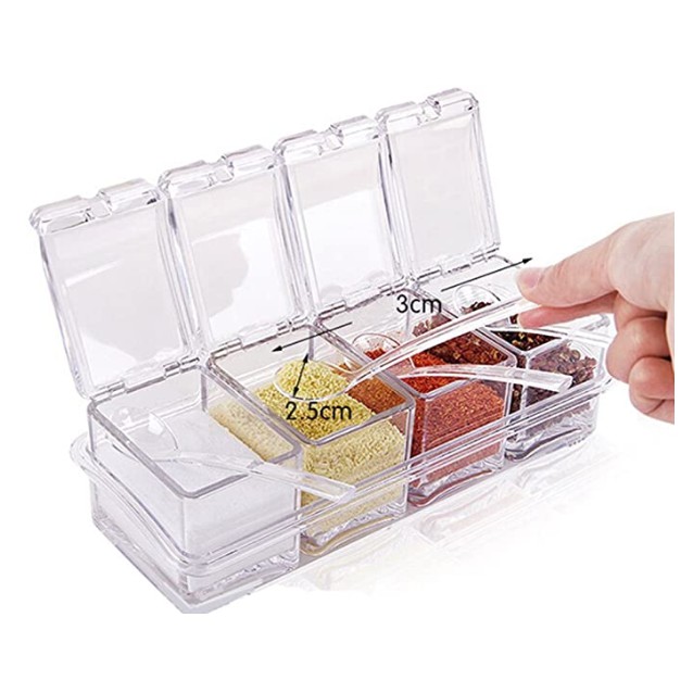 Buy FRESTYQUE Crystal Spice Rack Seasoning Acrylic Box Pepper Salt Spice Rack Plastic 4 Box With Spoons Kitchen See Through Storage Containers Cooking Tools Online At Best Prices In India