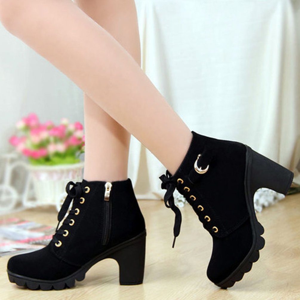 Heel Lace Up Buckle Ankle Boots Winter