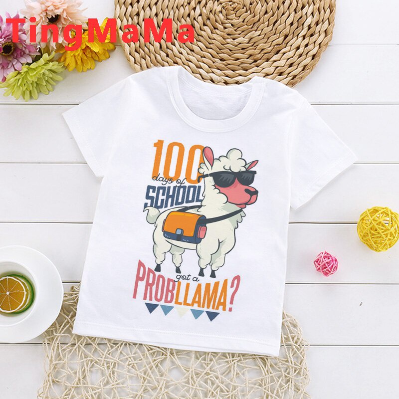 Cute Llama T Shirt Kids Summer Top Cartoon T-shirt No Prob Llama Funny Graphic Tees Kawaii Lama Casual Fashion Children Clothes