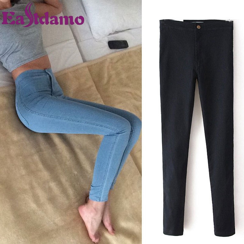 stretch waist blue jeans