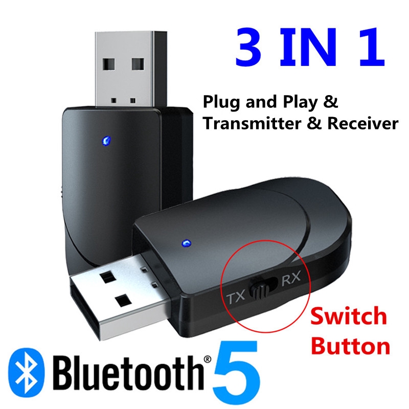 USB Bluetooth 5.0 Transmitter Receiver 3 in 1 EDR Adapter Dongle 3.5mm