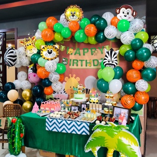 [set]MMTX Jungle Safari tablecloth Birthday Party Decoration Set Animal Banner Balloons Giraffe Zebra Lion Tiger Monkey for Kids Boys Zoo Themed Party Supplies