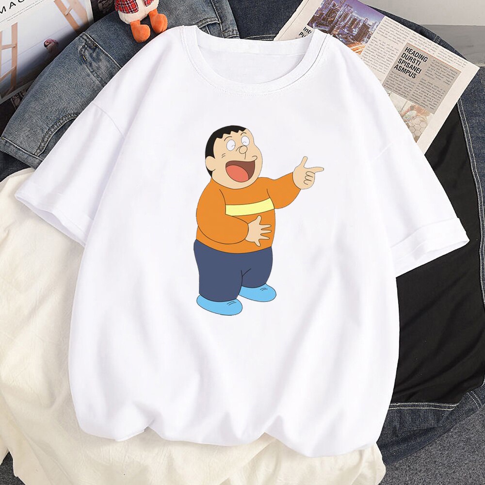 Doraemon Cartoon Character Inspired Printed White Tshirt Oversized for