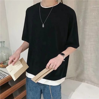 Bliv sammenfiltret Sindsro tabe 7 Colors】 Cotton Fabric ~ Unisex Oversized tee Korean plain T-shirt  University 5-point sleeve round neck fake two piece T shirt for men loose  and versatile simple tshirts fashion clothes | Shopee Philippines