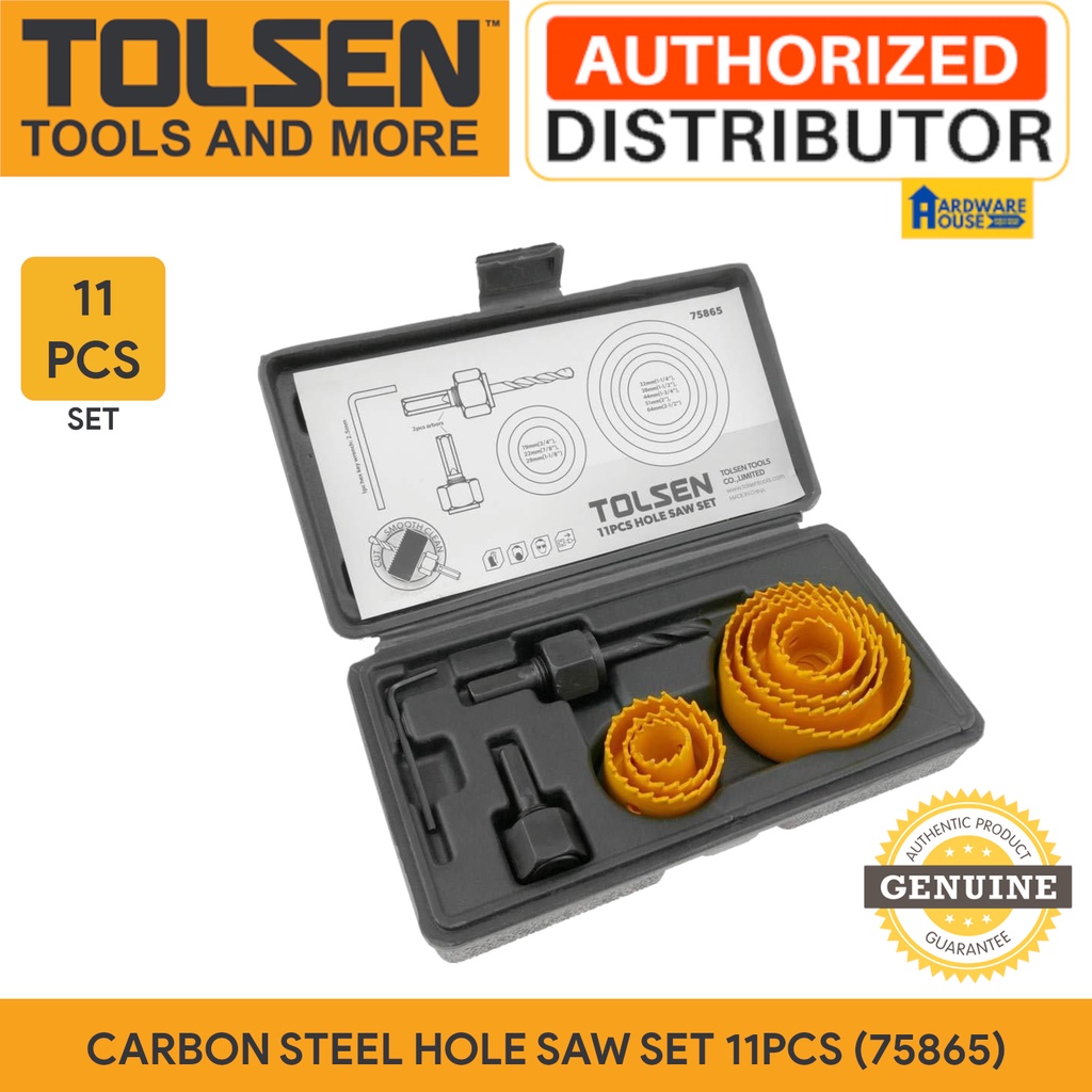 ORIGINAL TOLSEN 11PC Hole Saw + Pilot Bit Set Carbon Steel For Wood