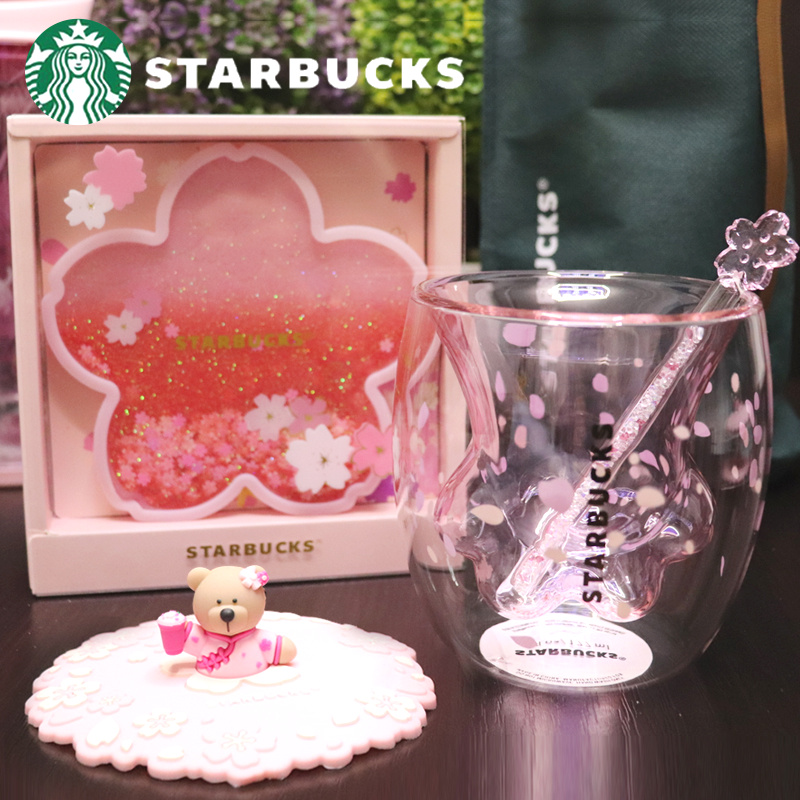 Sakura Cat Paw Glass Cup Coffee Milk Mug Pink Cat's Paw For Starbucks with Box 