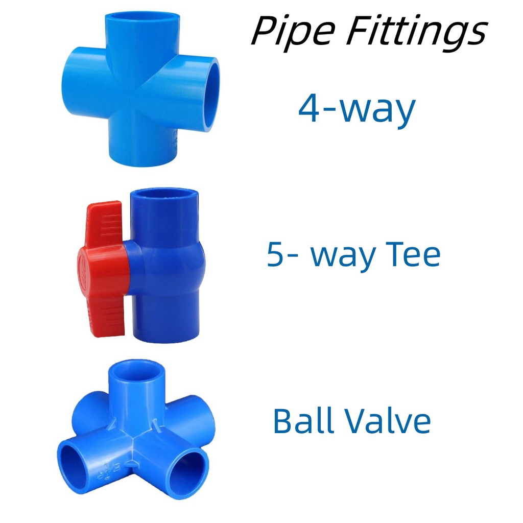 PVC Blue Pipe Fittings Connector 4way 5 way Tee ball valve 20mm