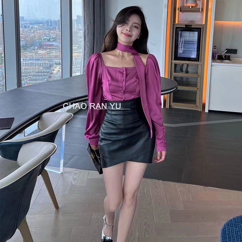 Korean Leather Skirt Slim Fit Tight High Waist Versatile ALine Short