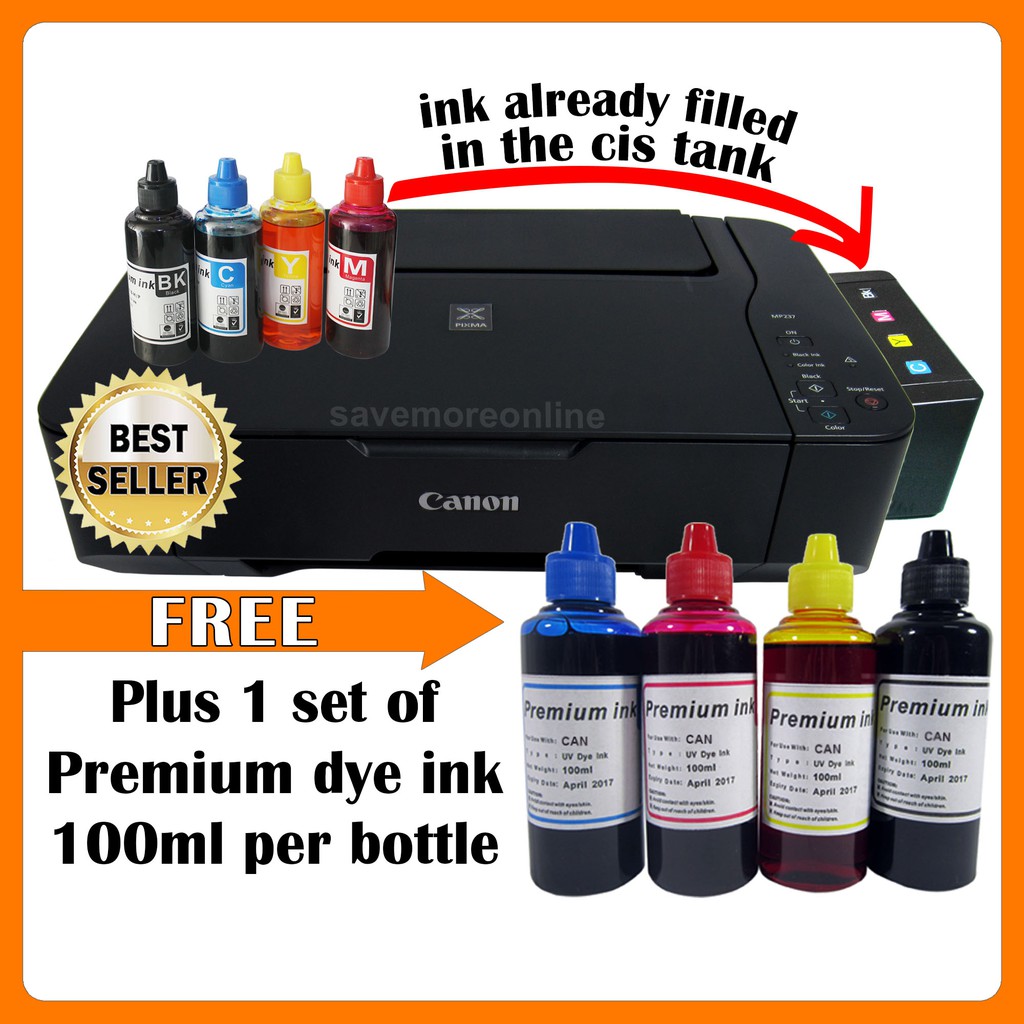 Canon Pixma Mp237 Printer W Ciss Free 4 Colors Inks Shopee Philippines