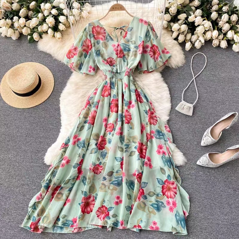 Formal elegant women's ootd maxi floral summer /autumn dress loose and ...