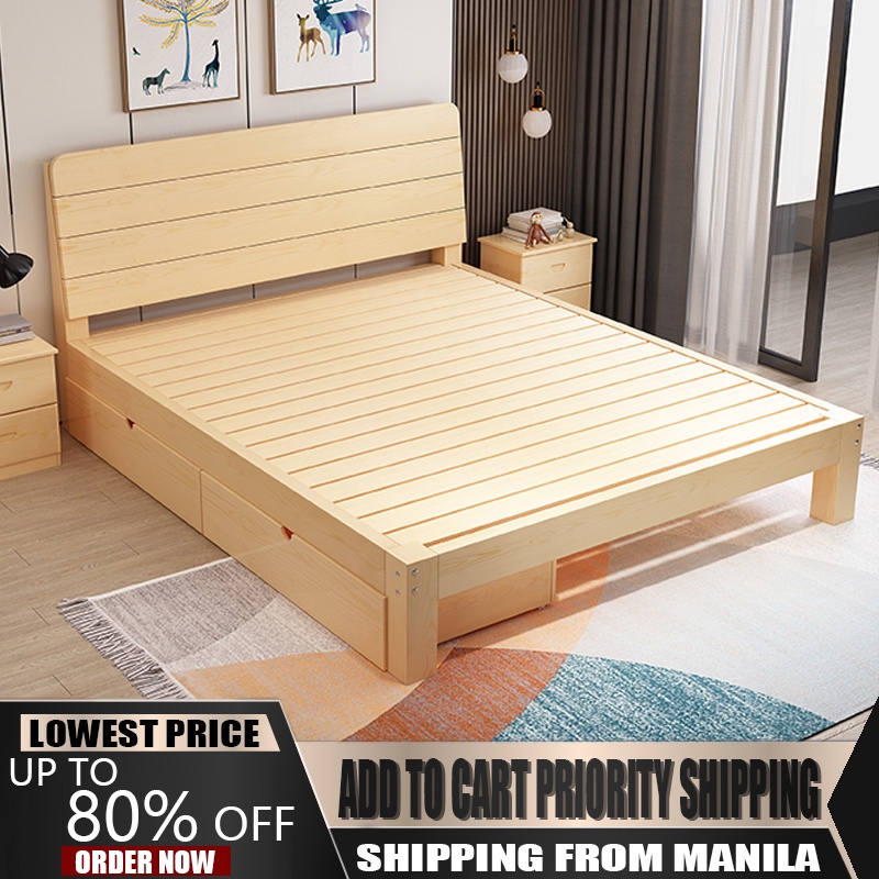 Solid Wood Bed 1.351.5M Double Bedroom Furniture Bed Single Bed 30CM