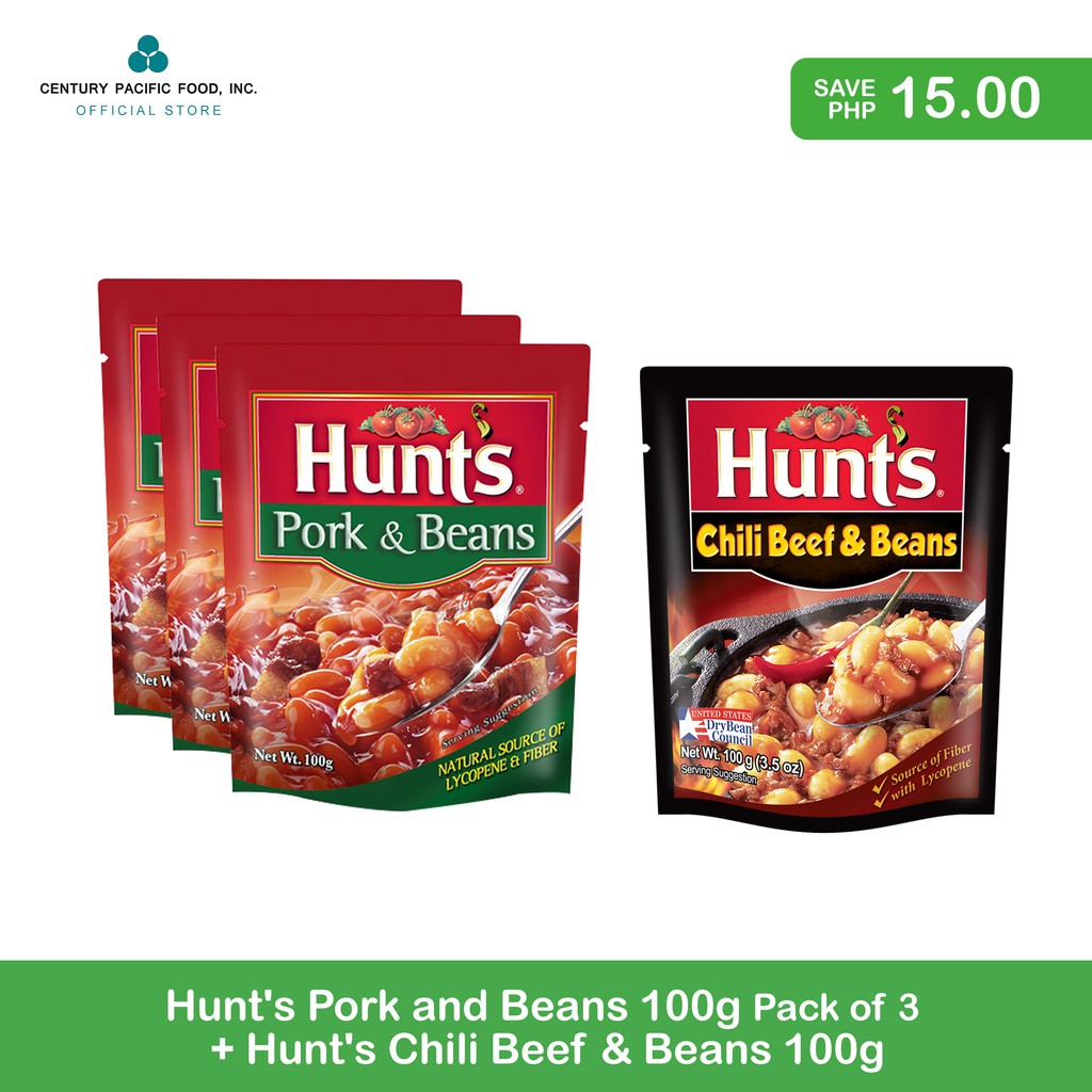 Hunt's Pork and Beans 100g Pack of 3 + Hunt's Chili Beef & Beans 100g