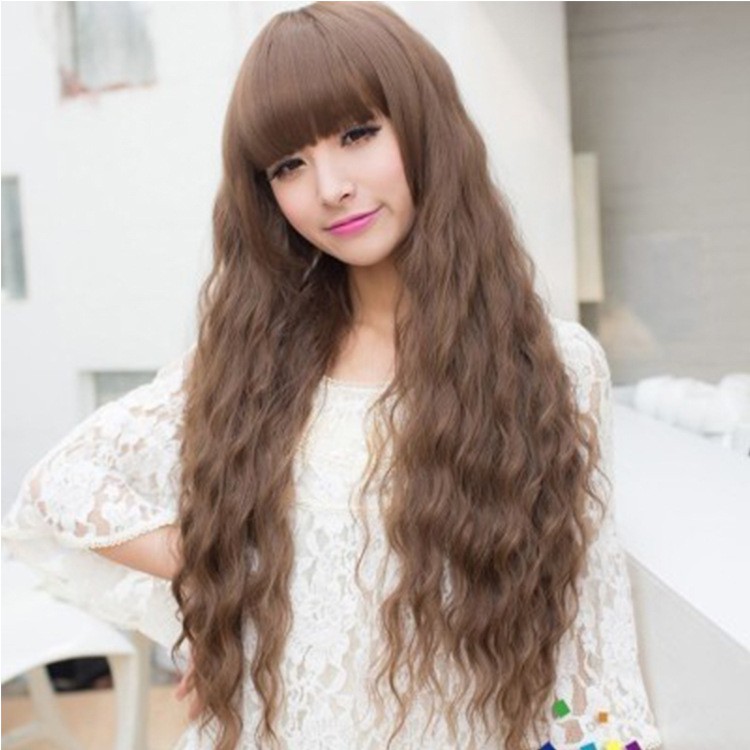Korean Style Women Cosplay Wig Fluffy Corn Long Curly Hair
