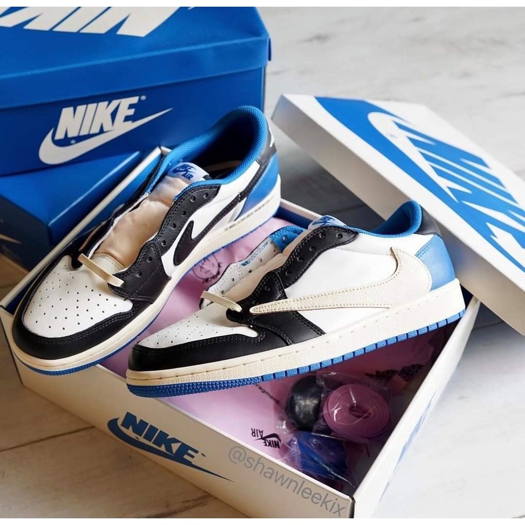 Fragment X Jordan 1 Low X Travis Scott Sneaker Shoes For Men Ua Quality Pair White Box With Cover Shopee Philippines