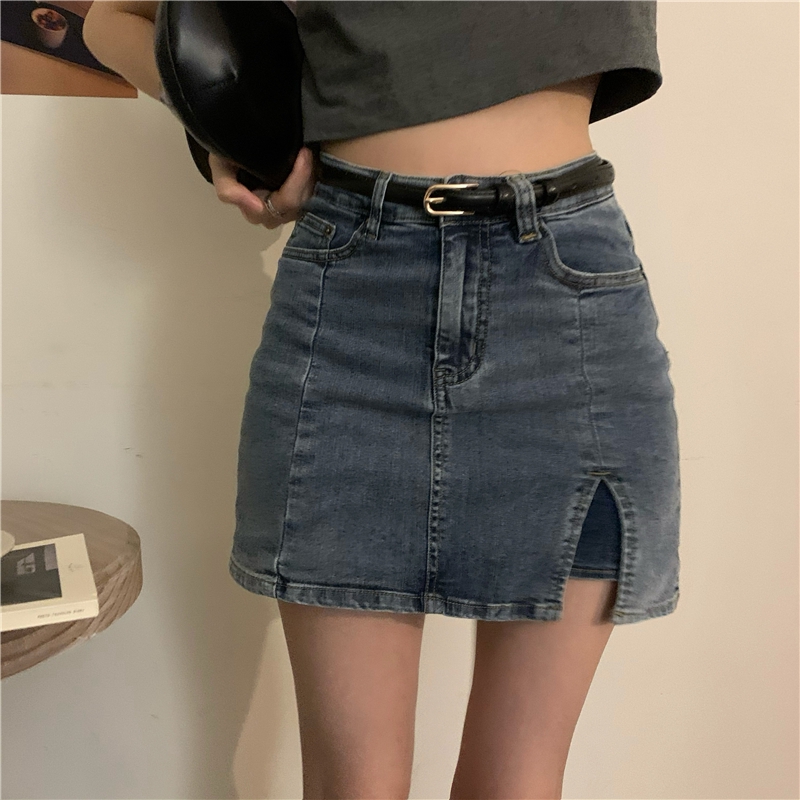 denim split skirt