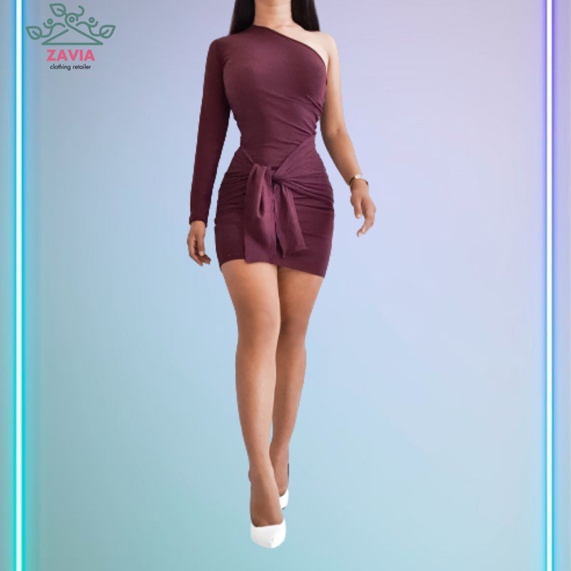 one shoulder plum dress