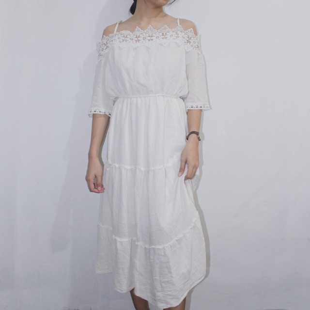 off shoulder maxi dress white