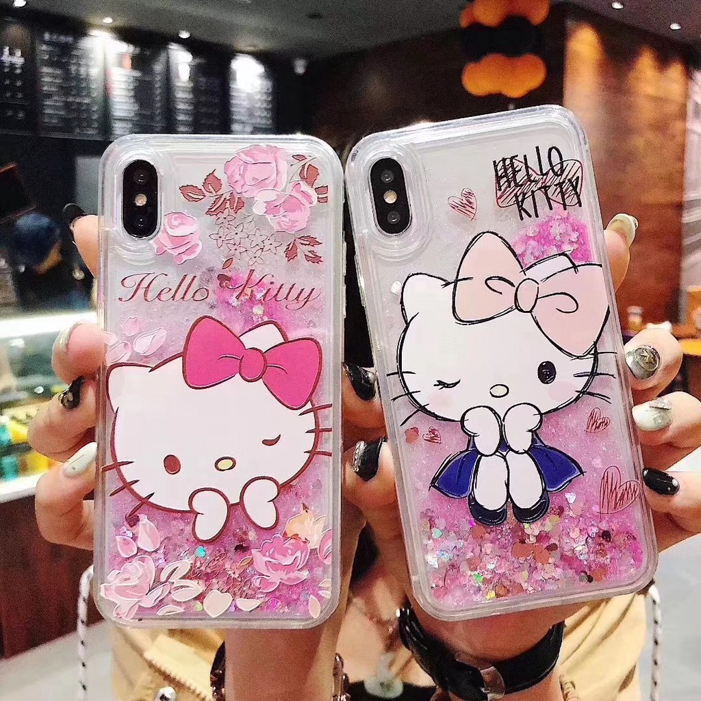 Iphone 12 Pro Max 12 Mini Iphone 11 Pro X Xs Max Xr 6 6s 7 8 Plus Se Cute Cartoon Hello Kitty Liquid Glitter Phone Case Cover Shopee Philippines
