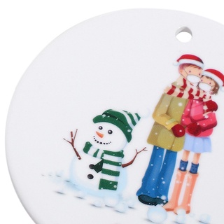 2Pcs Christmas Pendants Family Reunion Pattern Ceramic Decoration #8