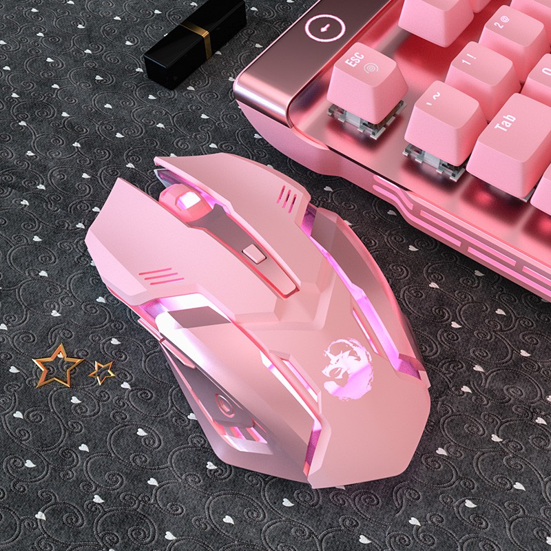 Bluetooth Wireless Cute Girl Pink Mouse Silent Rechargeable Gaming