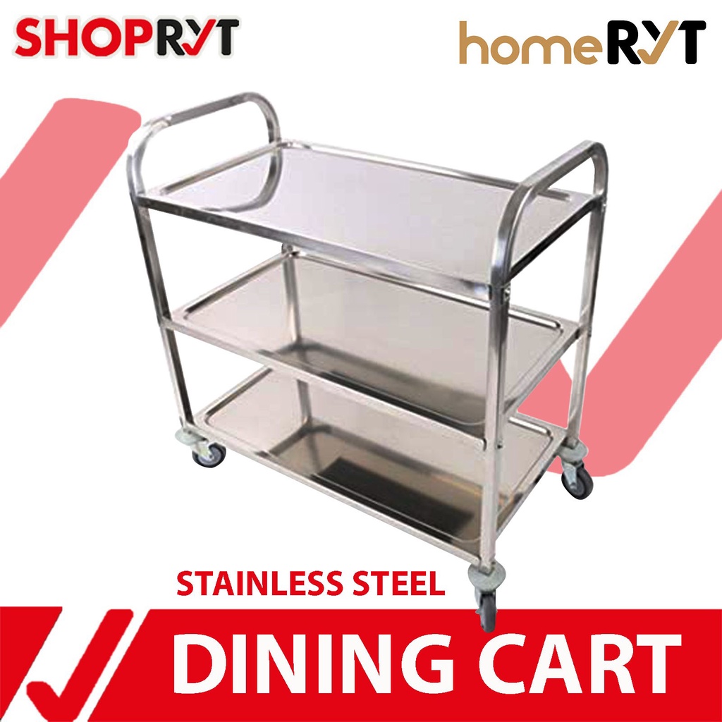 Kitchen Trolley 3Layered Stainless Steel Utility Cart Food Service with Wheels Large 90x50x95cm