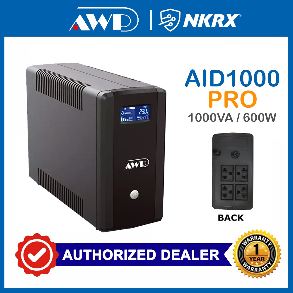 AWP UPS AID1000 Pro LCD 1000VA / 600W Line Interactive Standby UPS ...