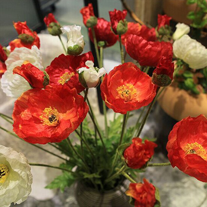 4 Heads/pcs Artificial Garden Poppy Silk Fake Flower Bridal Bouquet Wedding Party Home Decor